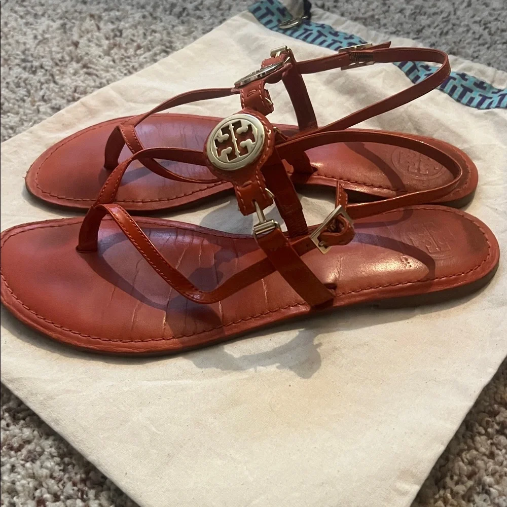 Tory Burch Orange Sandals with Gold Accents - Picture 3 of 3